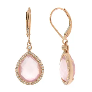 0.25ct Diamond & 9.34ct Rose Quartz 14k Rose Gold Earring