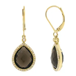 0.25ct Diamond & 9.36ct Smokey Quartz 14k Yellow Gold Earring