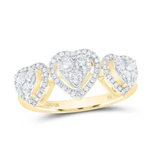 0.50cttw Diamond Three Heart Ring Womens 10k Yellow Gold Band