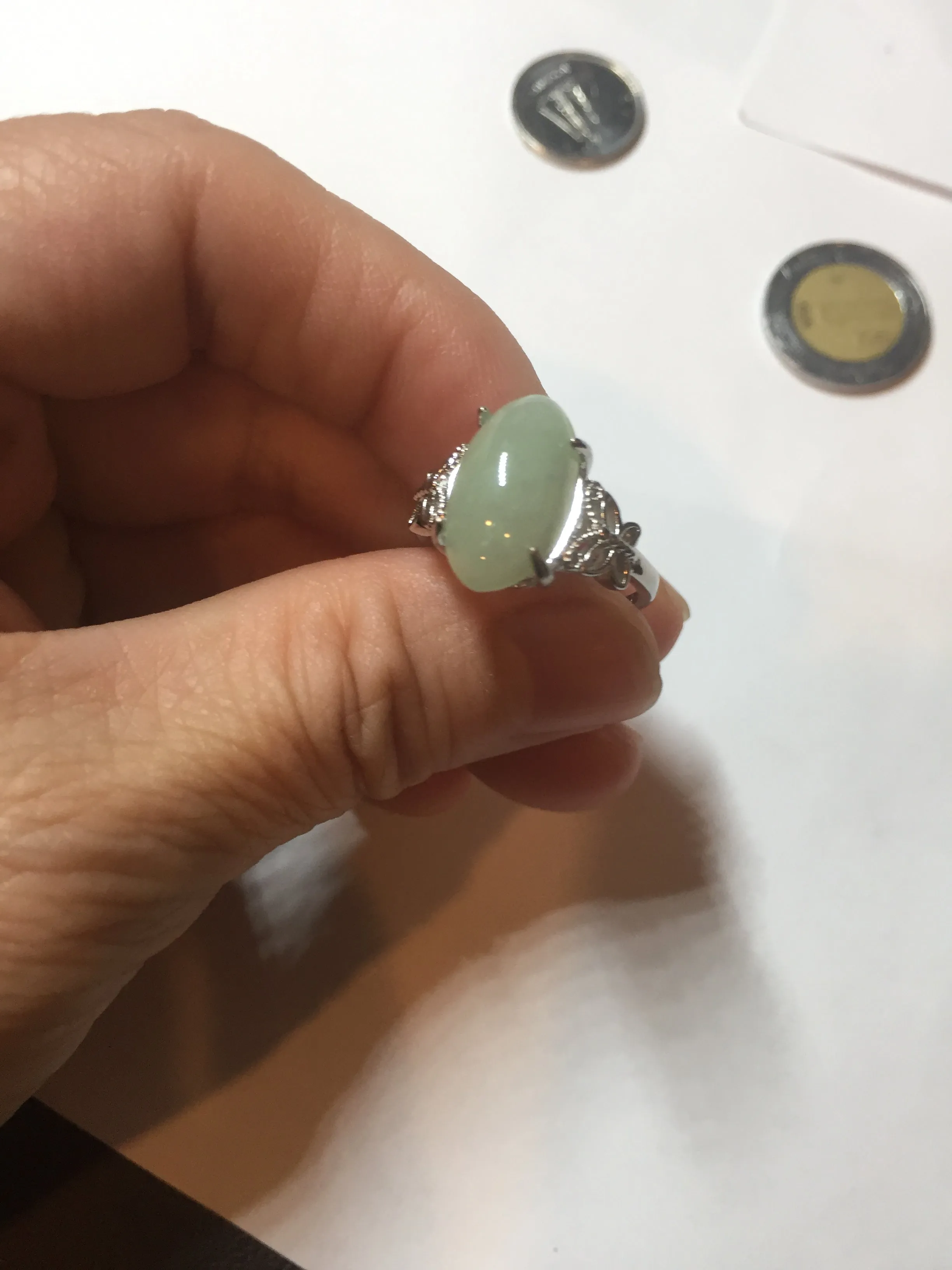 100% natural type A light green four-prong jadeite jade ring BP141