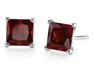 10k White Gold Plated 1 Carat Princess Cut Created Garnet Sapphire Stud Earrings