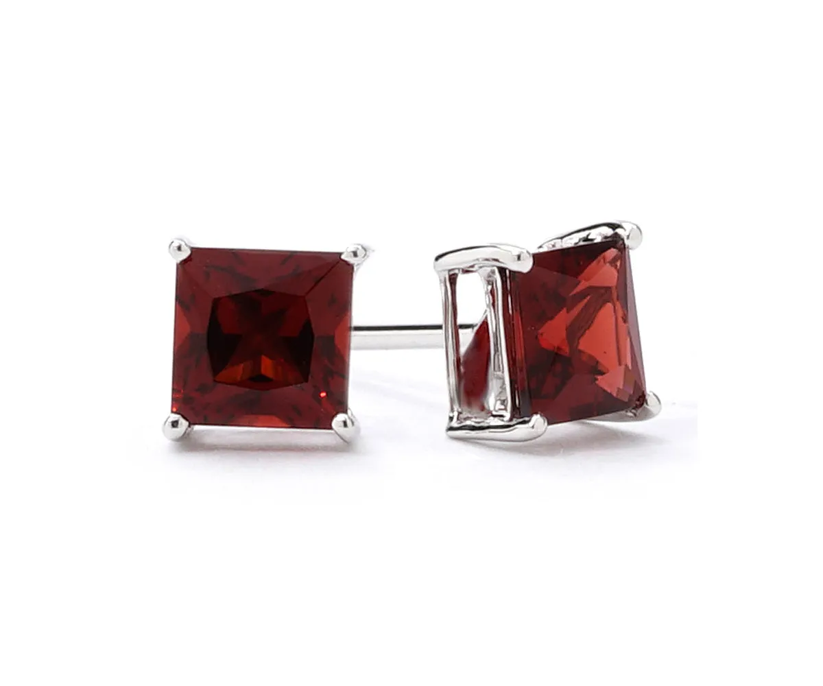 10k White Gold Plated 1/2 Carat Square Created Garnet Sapphire Stud Earrings