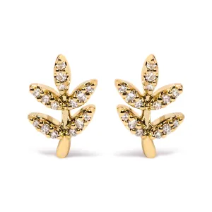 10K Yellow Gold 1/10 Cttw Diamond Accented Leaf and Branch Stud Earrings (H-I Color, I1-I2 Clarity)