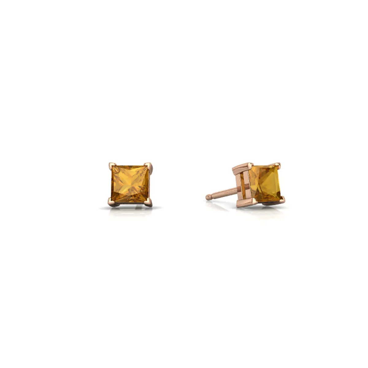 10k Yellow Gold Plated 2 Carat Princess Cut Created Citrine Sapphire Stud Earrings