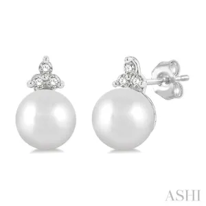 1/20 ctw Petite 5.5 MM Cultured Pearls and Round Cut Diamond Fashion Stud Earring in 10K White Gold