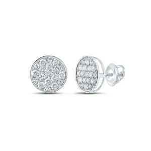 1/2cttw Round Diamond Cluster Mens Stud Earrings 10k White Gold Screw Back