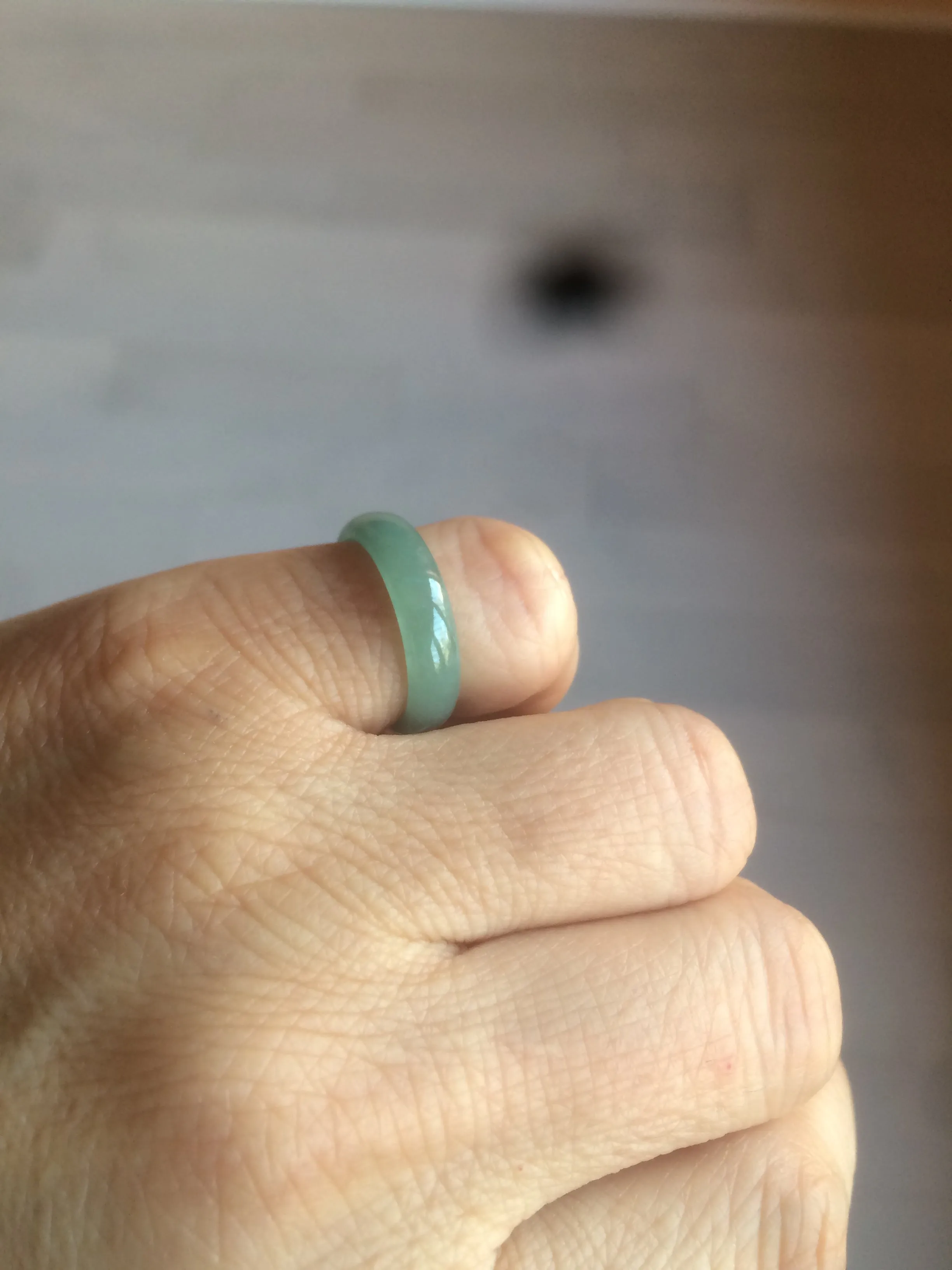 14.7mm/size 3 3/4 100% natural type A icy watery green/blue/gray Guatemala jadeite jade band ring group AF50