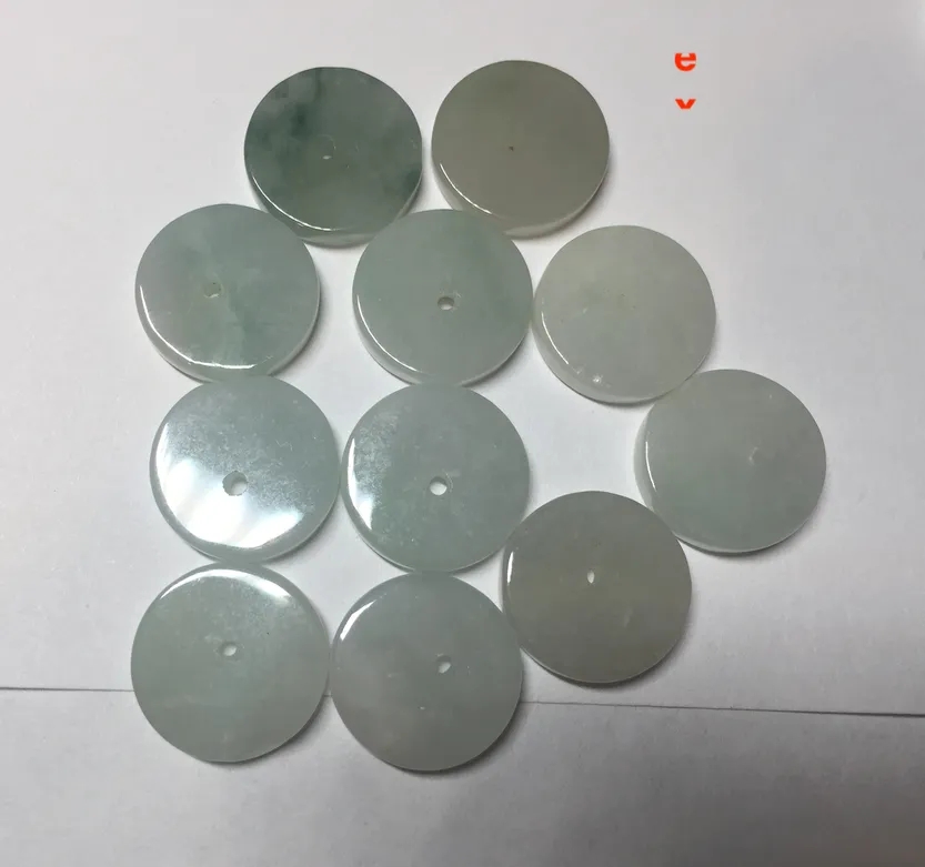 14.8mm Type A 100% Natural icy watery light purple/yellow/white /green Jadeite Jade Safety Guardian Button Pendant group AX161