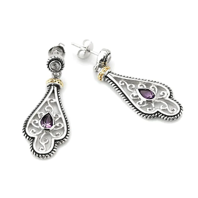 14K And 925 Sterling Sliver Earrings With Amethyst (141E114766AMWT)