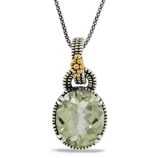 14K Gold and 925 Sterling Silver Pendant in Green Amethyst (145NP7394BTGA)