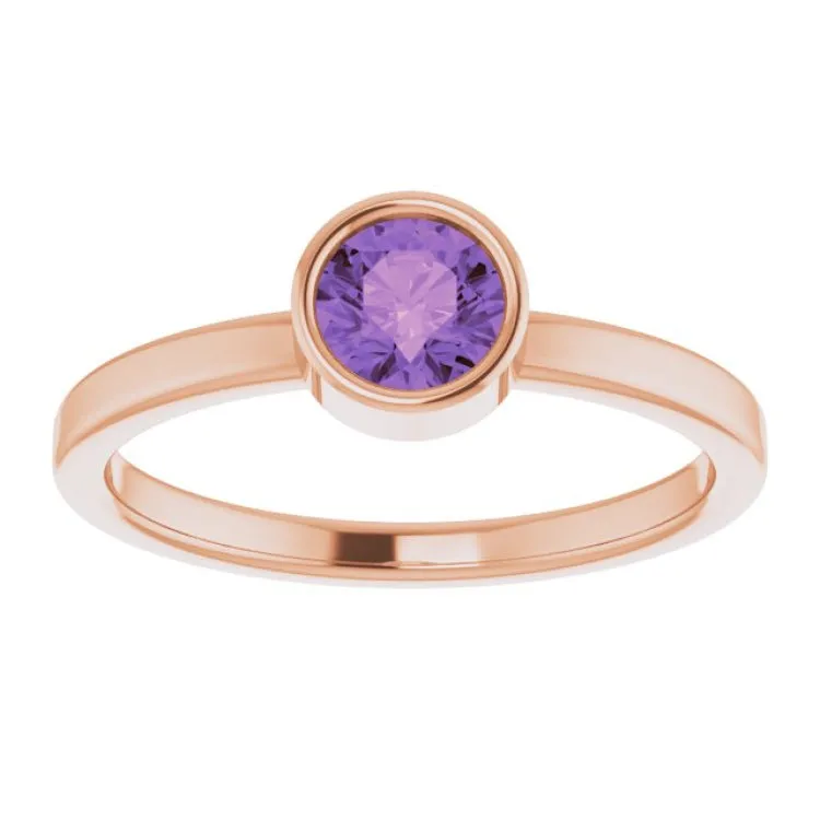 14K Rose 5 mm Natural Amethyst Ring