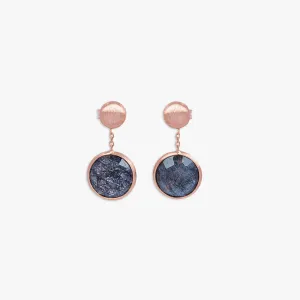 14K satin rose gold Kensington drop earrings with black rutilated quartz