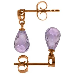 14K Solid Rose Gold Diamond & Amethyst Fine Earrings