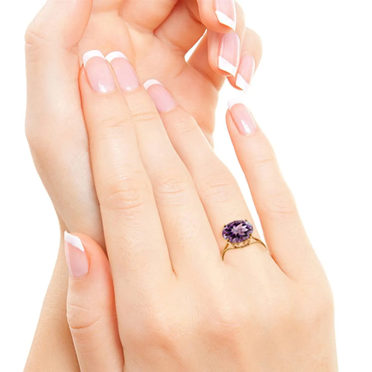 14K Solid Rose Gold Ring Natural 12 mm Round Amethyst Certified