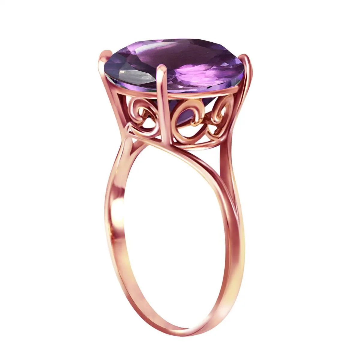 14K Solid Rose Gold Ring Natural 12 mm Round Amethyst Certified