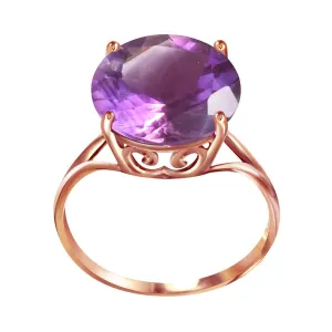 14K Solid Rose Gold Ring Natural 12 mm Round Amethyst Certified