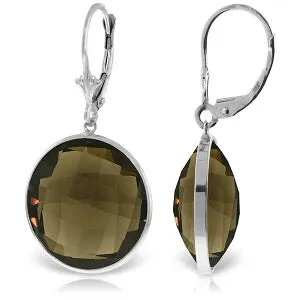 14K Solid White Gold Leverback Earrings Round Smoky Quartz Certified