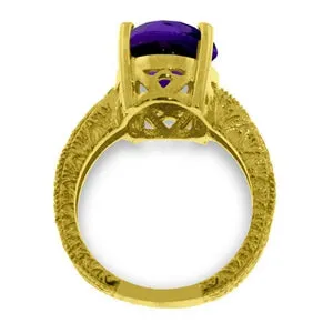 14K Solid Yellow Gold Ring w/ Natural Oval Amethyst