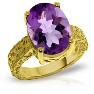 14K Solid Yellow Gold Ring w/ Natural Oval Amethyst