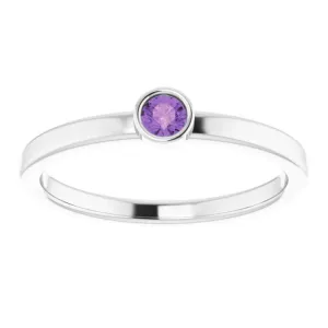 14K White 3 mm Natural Amethyst Ring