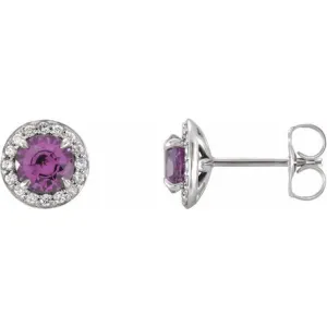 14K White 4.5 mm Natural Amethyst & 1/6 CTW Natural Diamond Earrings