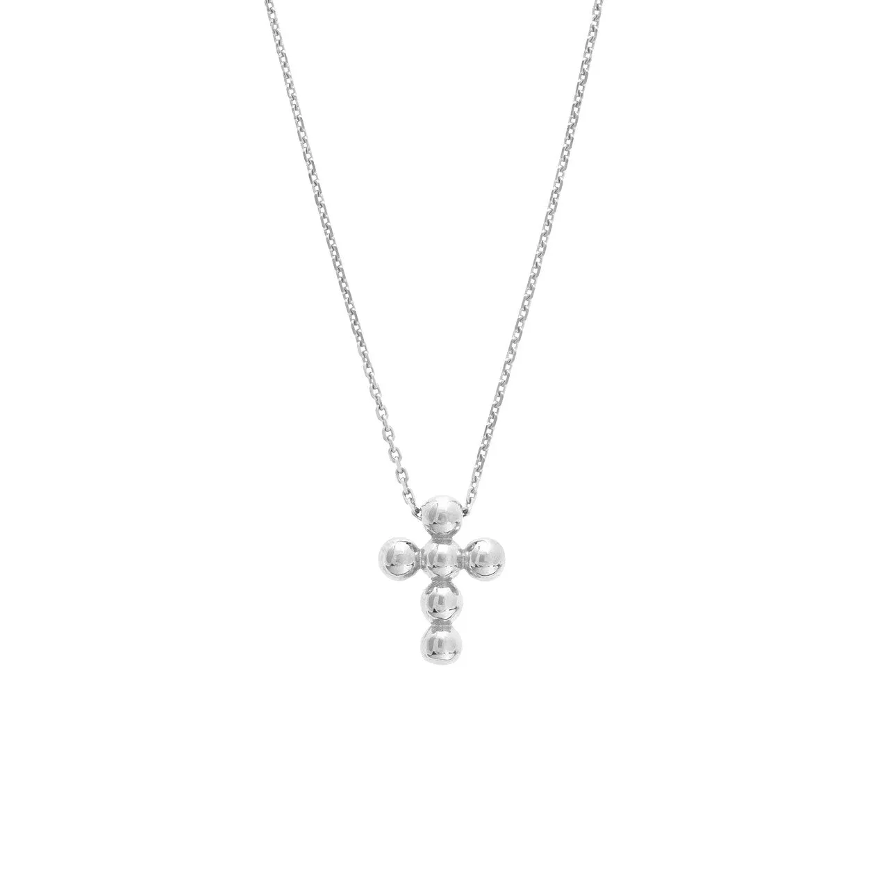 14K White Gold Beaded Mini Cross Pendant Necklace