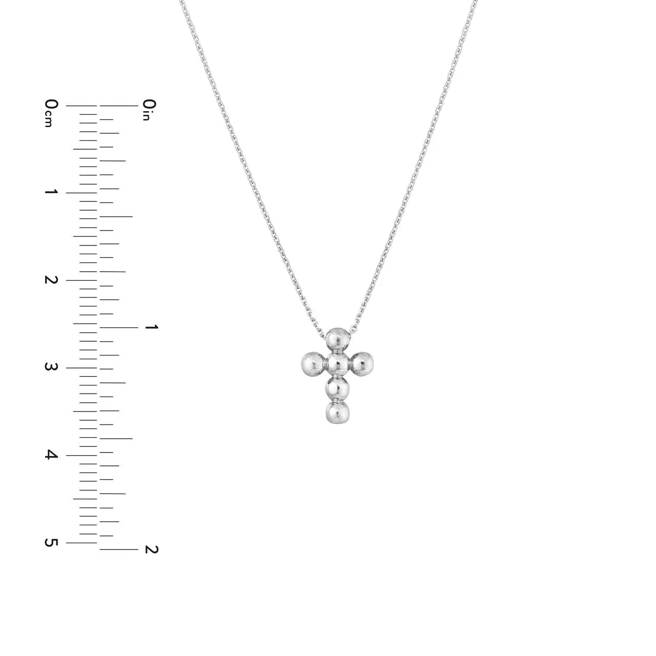 14K White Gold Beaded Mini Cross Pendant Necklace