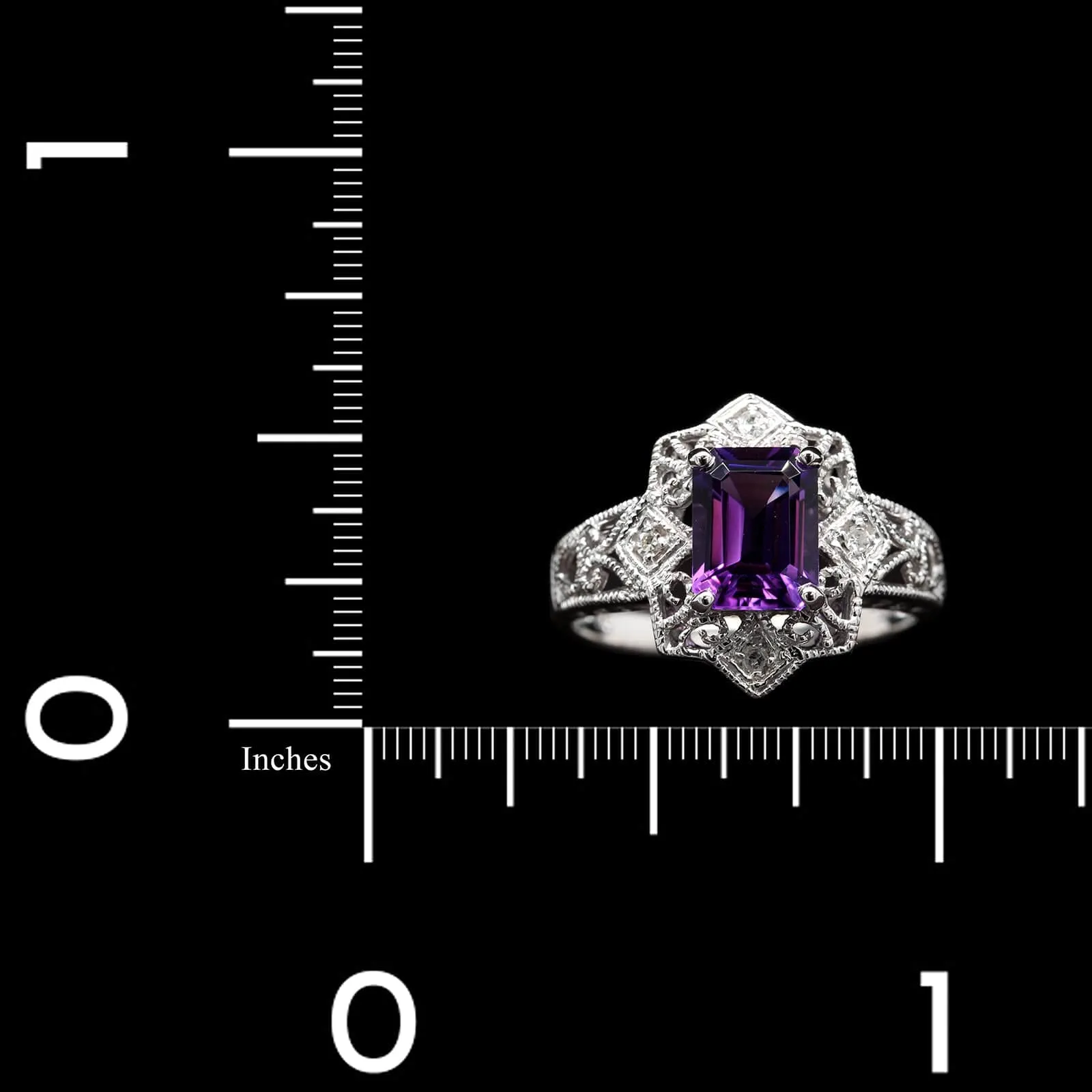 14K White Gold Estate Amethyst and Diamond Ring