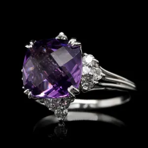 14K White Gold Estate Amethyst and Diamond Ring