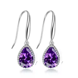 14k White Gold Plated 1 Ct Created Amethyst Teardrop Earrings