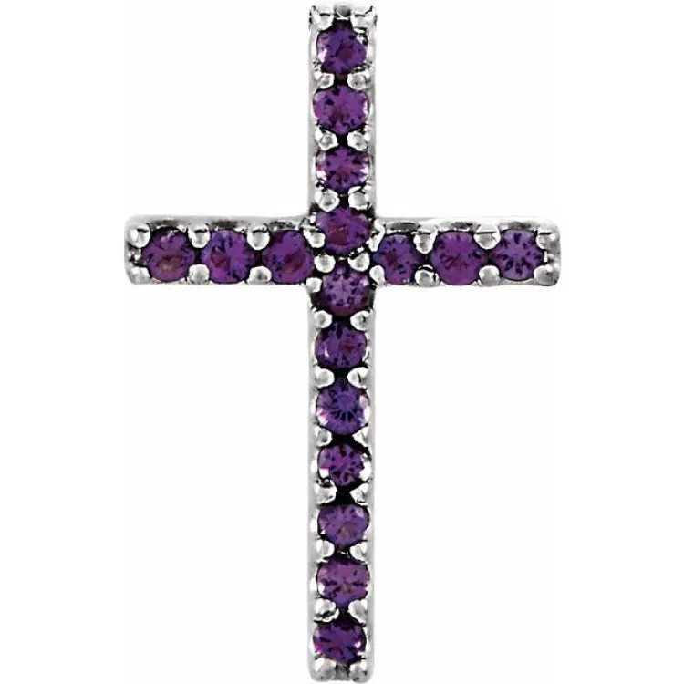 14K White Natural Amethyst Petite Cross Pendant