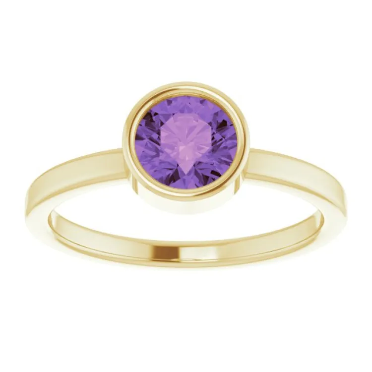 14K Yellow 6 mm Natural Amethyst Ring