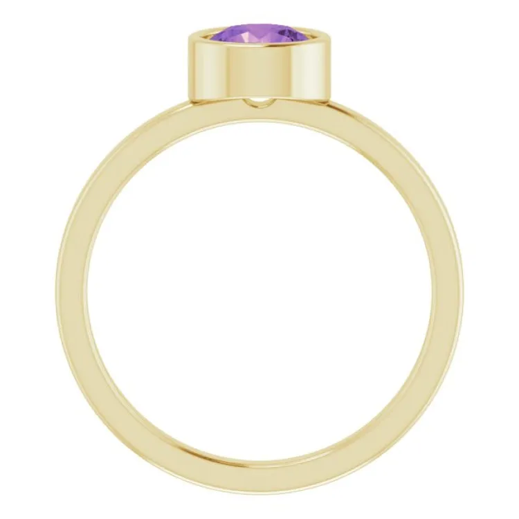 14K Yellow 6 mm Natural Amethyst Ring