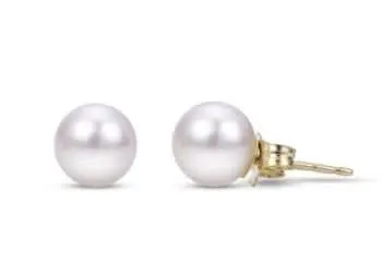 14K Yellow 7 mm Cultured Akoya Pearl Stud Earrings