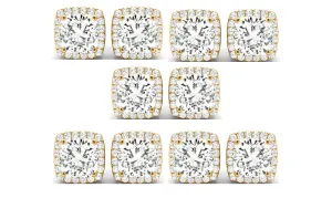 14k Yellow Gold 4mm 4Ct Cushion Cut White Sapphire Set Of Five Halo Stud Earrings Plated