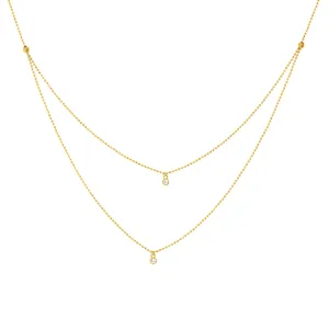 14K Yellow Gold Beaded Diamond Drop Necklace