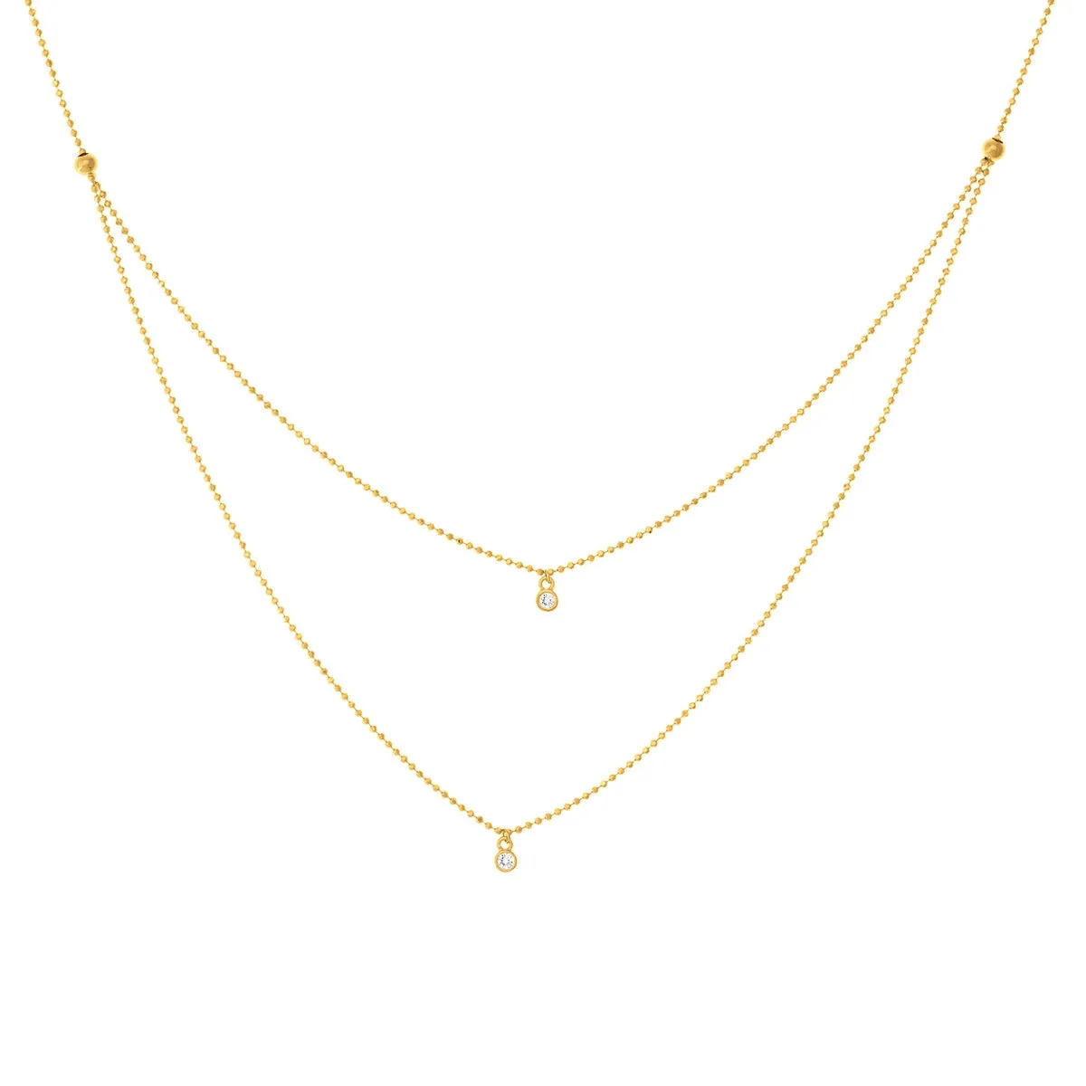 14K Yellow Gold Beaded Diamond Drop Necklace