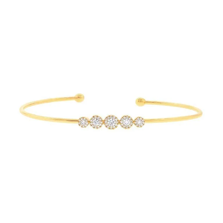 14K Yellow Gold Diamond Graduating (5) Cluster Cuff Bangle