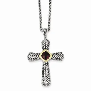 14K Yellow Gold Garnet Cross Necklace