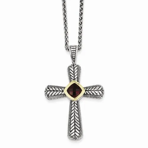 14K Yellow Gold Garnet Cross Necklace