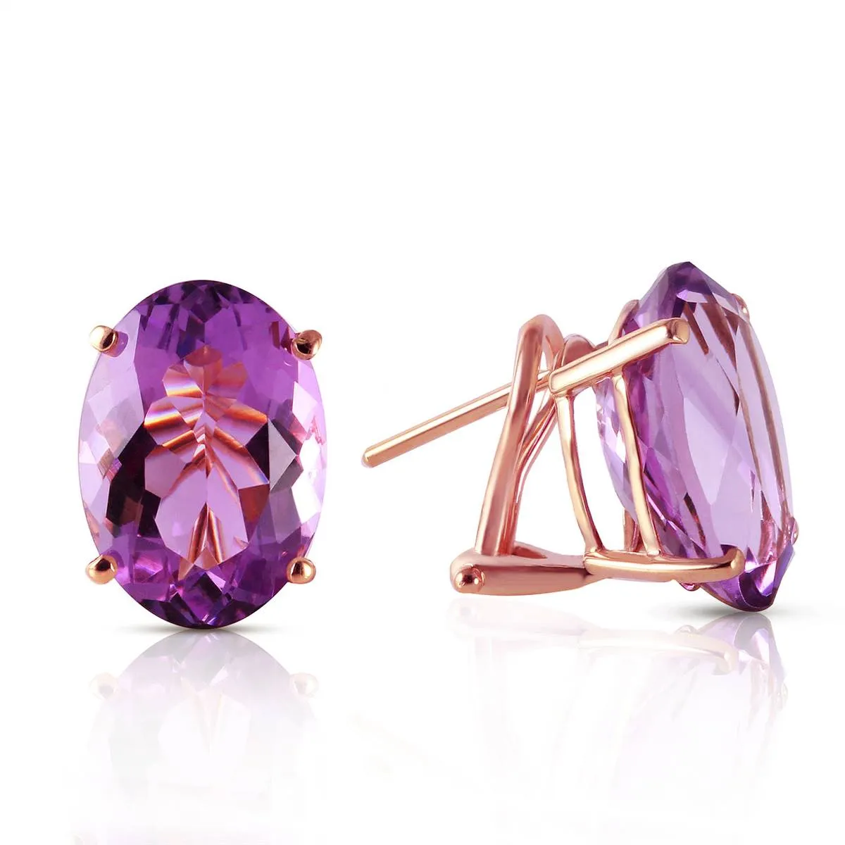 15.1 Carat 14K Solid Rose Gold French Clips Earrings Natural Amethyst