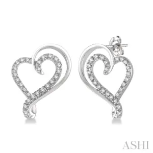 1/6 Ctw Split Side Double Heart Round Cut Diamond Earrings in 10K White Gold