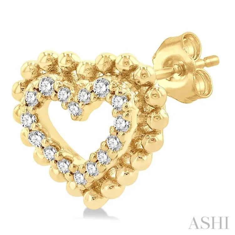 1/8 ctw Petite Heart Round Cut Diamond Fashion Stud Earring in 10K Yellow Gold