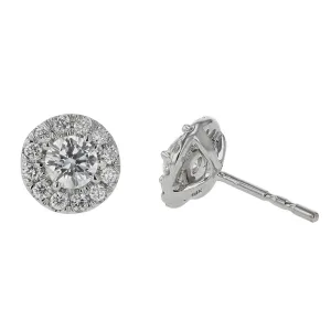 18K Fire and Ice Diamond Halo Stud Earrings