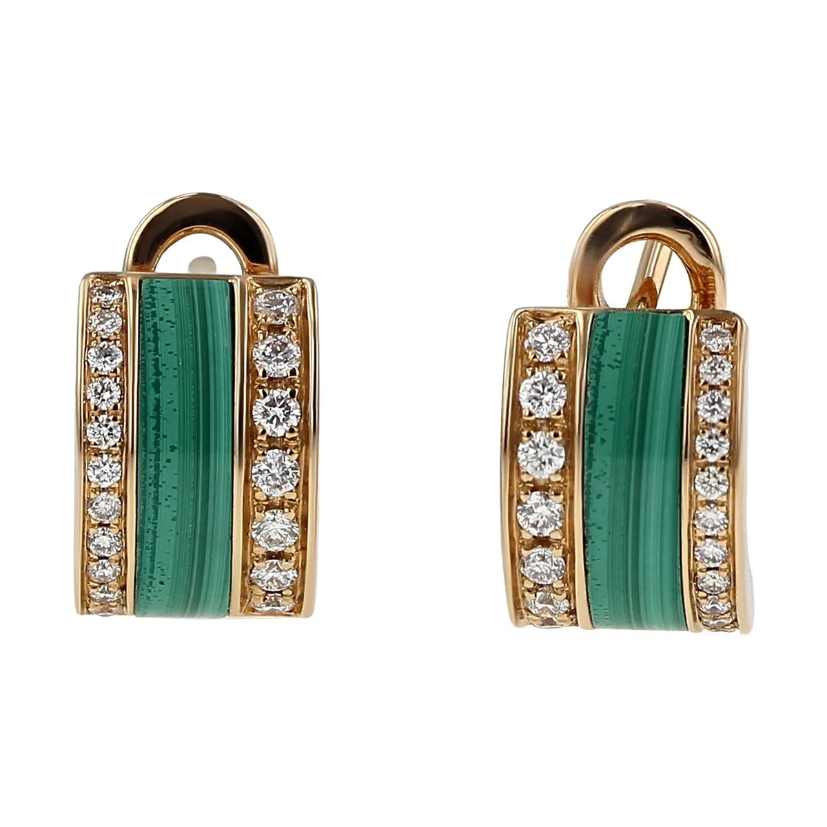 18K Gold Malachite and Diamond Stud Earrings