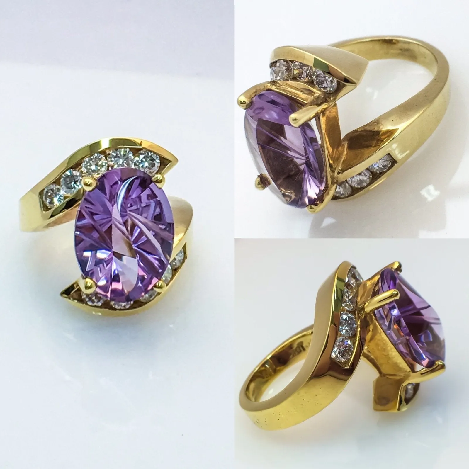 18K Yellow Gold Fashion Ring With Amethyst Center Stone