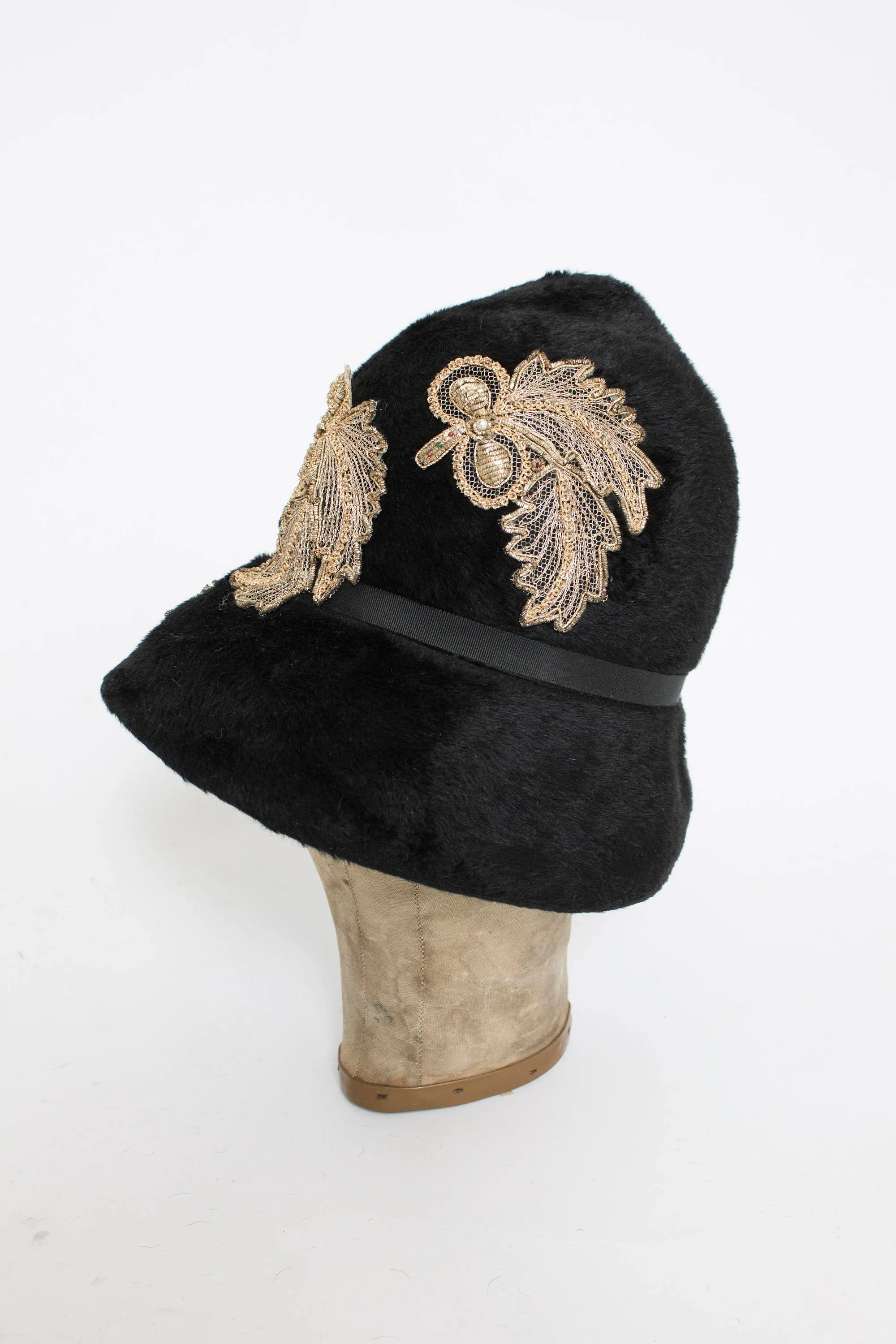 1960s Hat Black Beaver Felted Gold Mod