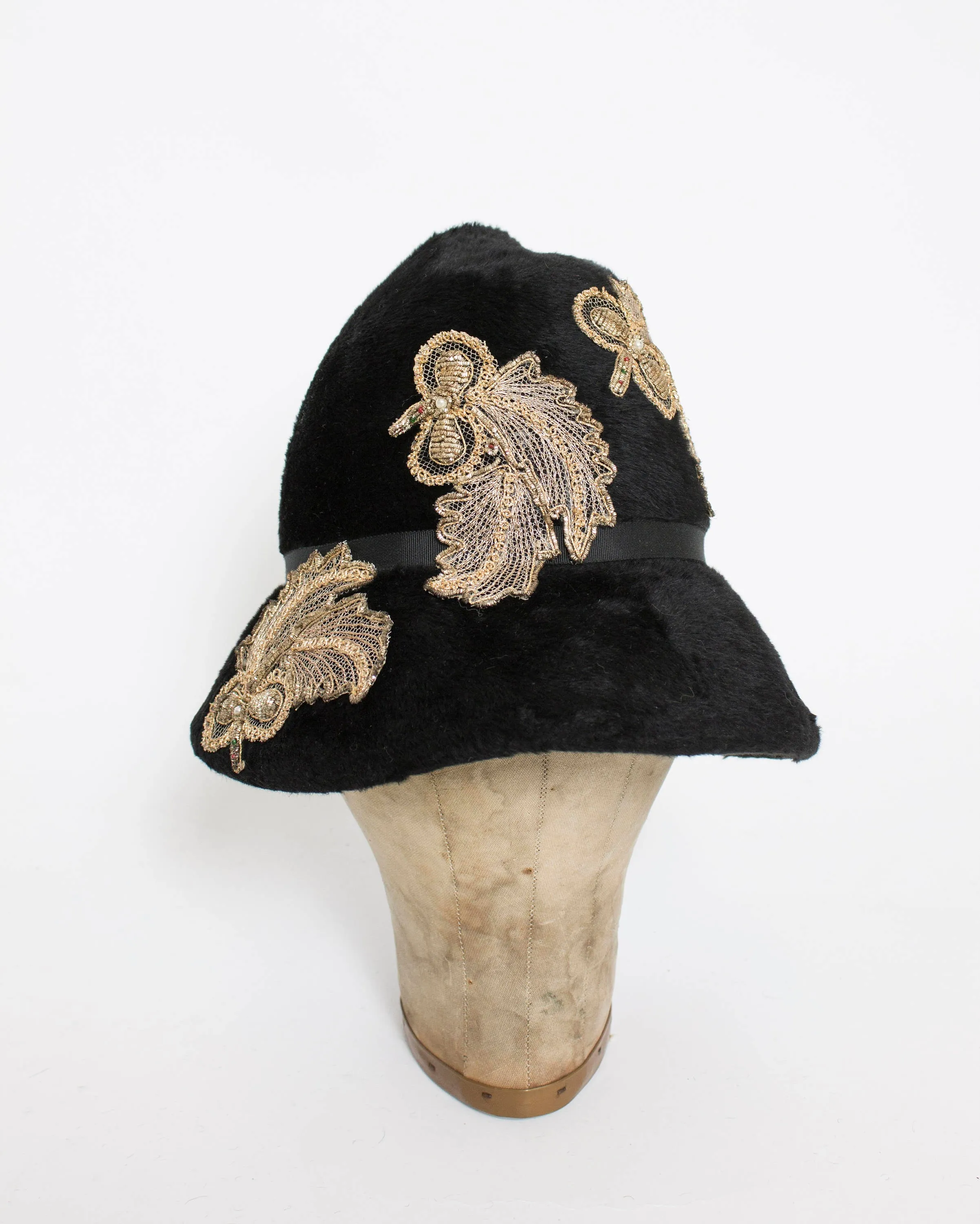 1960s Hat Black Beaver Felted Gold Mod