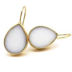 22K Gold and White Druzy Large Teardrop