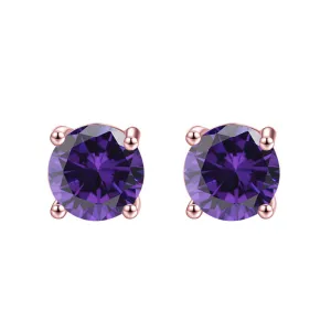 24k Rose Gold Plated 2 Cttw Amethyst Round Stud Earrings